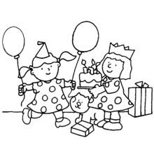 Coloriage Deux fillettes fêtant un anniversaire