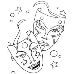 Coloriage Deux masques de théâtre étoilés