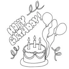 Coloriage Gâteau d'anniversaire avec ballons Coloriage Gâteau d'anniversaire avec ballons