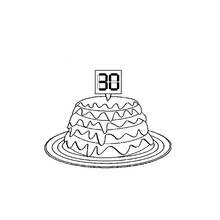 Coloriage Gâteau d'anniversaire avec pancarte numéro 30