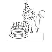 Coloriage Chat fêtant son anniversaire avec un gâteau Coloriage Chat fêtant son anniversaire avec un gâteau