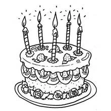 Coloriage Gâteau d'anniversaire avec cinq bougies allumées
