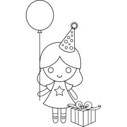 Coloriage Fillette d'anniversaire tenant un ballon