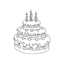 Coloriage Gâteau d'anniversaire à trois étages avec bougies