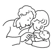 Coloriage Parents tenant leur nouveau-né