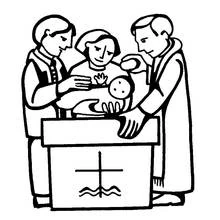 Coloriage Cérémonie de bapteme près des fonts baptismaux