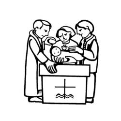 Coloriage Prêtre versant de l'eau sur un bébé lors du baptême