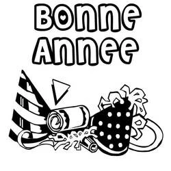 Coloriage Bonne année avec chapeau de fête et confettis