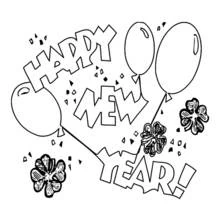 Coloriage Bonne année ballons et confettis