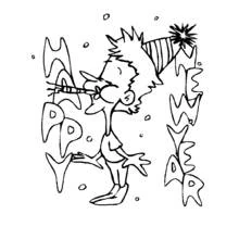 Coloriage Garçon soufflant dans une trompette de fête pour Bonne Année