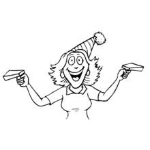 Coloriage Femme fêtant la Bonne Année avec un chapeau de fête