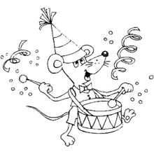 Coloriage Souris jouant du tambour pour Bonne Année