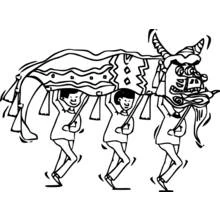 Coloriage Enfants faisant une danse du dragon