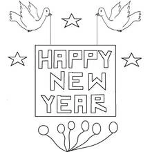 Coloriage Bonne année colombes et banderole