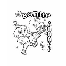 Coloriage Dora et Babouche fêtent le Nouvel An