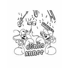 Coloriage Souris fêtant la bonne année en musique