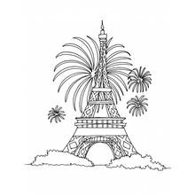Coloriage Tour Eiffel avec feux d'artifice du Nouvel An