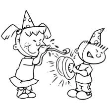 Coloriage Enfants fêtant la Bonne Année avec un cotillon