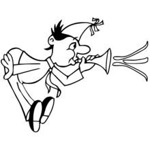 Coloriage Homme sautant avec une trompette de fête