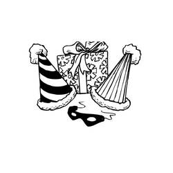 Coloriage Chapeaux de fête, cadeau et masque pour Bonne Année