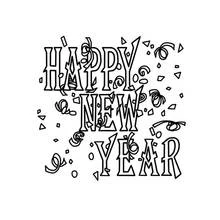 Coloriage Bonne année écrit en grandes lettres avec des confettis