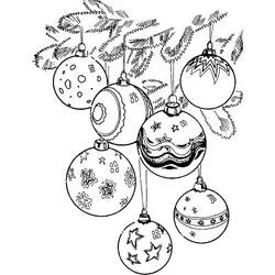 Coloriage Boule de Noël accrochées à une branche de sapin