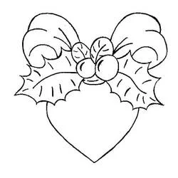 Coloriage Boule de Noel en forme de coeur avec houx et noeud