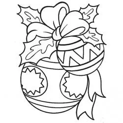 Coloriage Boule de Noël avec noeud et feuilles de houx