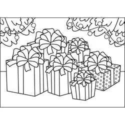 Coloriage Cadeau empilés sous le sapin
