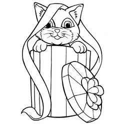 Coloriage Chat sortant d'un cadeau