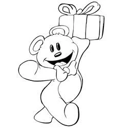 Coloriage Ours en peluche tenant un cadeau en l'air