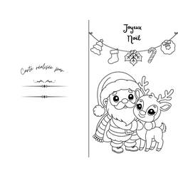 Coloriage Carte de Noël avec le Père Noël et un renne