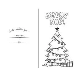 Coloriage Carte de Noël avec sapin décoré et texte Joyeux Noël