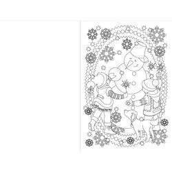 Coloriage Bonhomme de neige entouré d'enfants et d'un chien
