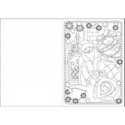 Coloriage Carte de Noël avec le Père Noël et un enfant endormi