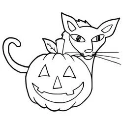Coloriage Chat aux oreilles pointues et citrouille bienveillante