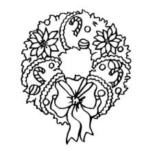 Coloriage Couronne de Noël avec fleurs de poinsettia et noeud