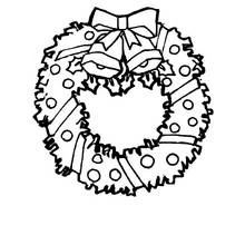 Coloriage Couronne de Noël avec noeud et clochettes