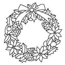 Coloriage Couronne de Noël avec noeud et pommes de pin