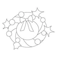 Coloriage Couronne de Noël avec grand nœud et étoiles