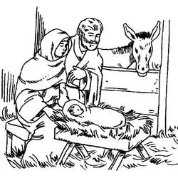 Coloriage Marie, Joseph et un âne curieux