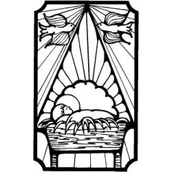 Coloriage Crèche avec l'enfant Jésus dans la mangeoire