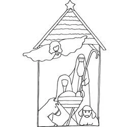Coloriage Crèche sous un toit d'étable