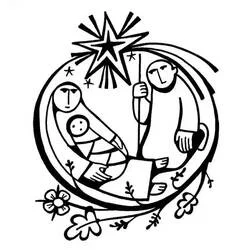 Coloriage Crèche encadrée dans un cercle