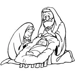 Coloriage Marie voilée à gauche, Joseph barbu à droite