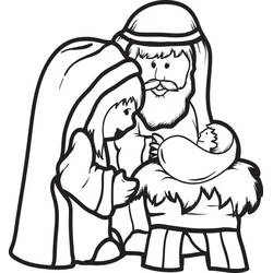 Coloriage Crèche avec Marie, Joseph et l'enfant Jésus