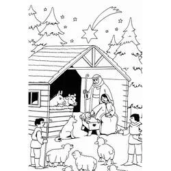 Coloriage Crèche de Noël dans une étable en bois