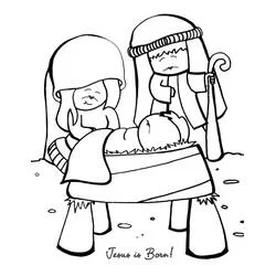Coloriage Marie et Joseph près de la mangeoire