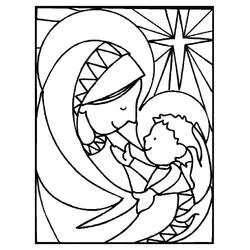 Coloriage Marie tenant l'enfant Jésus sous l'étoile