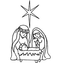 Coloriage Marie et Joseph côte à côte sous l'étoile